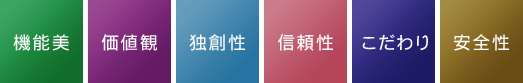 機能美・価値観・独創性・信頼性・こだわり・安全性